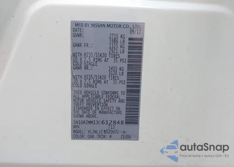 2018 Nissan Pathfinder Platinum z USA, uszkodzony, nr VIN 5N1DR2MM1JC612848